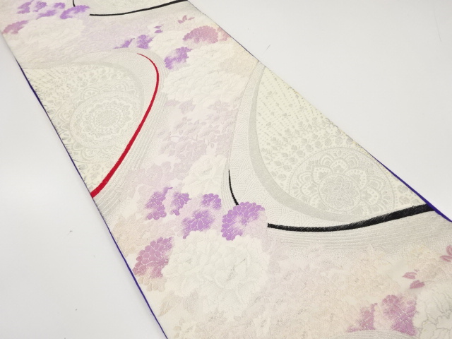 JAPANESE KIMONO / ANTIQUE FUKURO OBI / WOVEN PEONY & KIKU